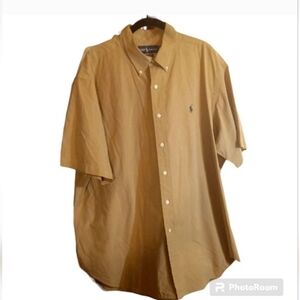 Ralph Lauren Blue Lable Slim Fit Tan Button Down Short Sleeve Shirt XXL
